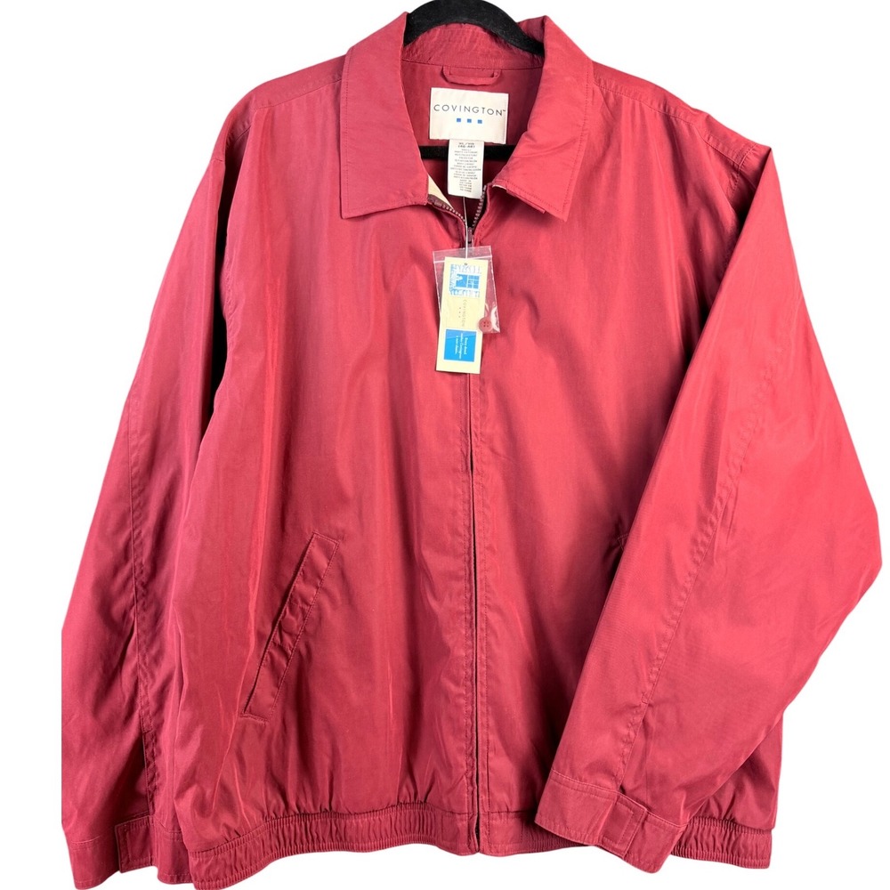 Covington Mens XL Red Harrington Jacket Full Zip Lightweight Lined New With Tags